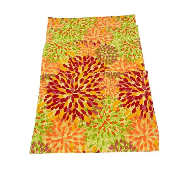 FIESTA Fiestaware Orange Red Green Floral Stripe 13x18 (4) Reversible Placemats - Picture 1 of 7